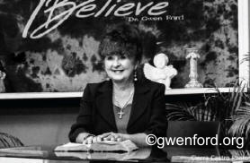 Dr. Gwen Ford on the 'I Believe' TV set.